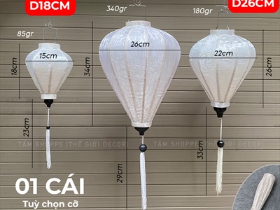 Lồng đèn vải Hội An Trắng lớn nhiều cỡ [Cao cấp - Vải gấm lụa] D20-40cm LDEN-VAI-09